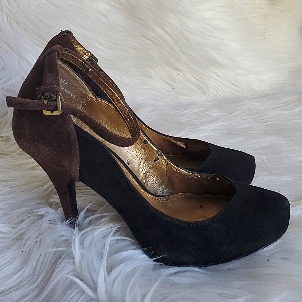 Kelly & Katie Black/Brown Suede Ankle Strap Heels SZ 8.5